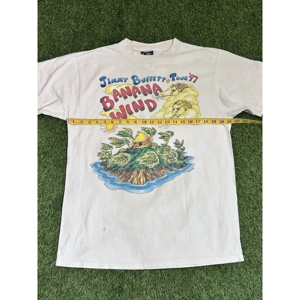 Vintage Jimmy Buffett Banana Wind 1997 Tour T Shirt Large White Giant Tag Band - Picture 12 of 16